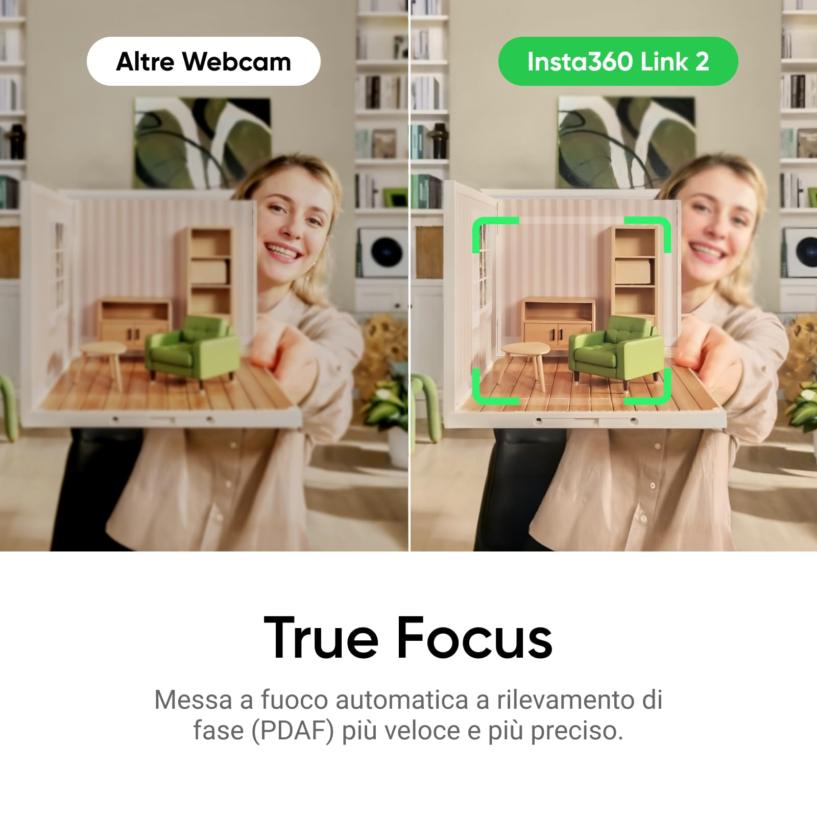 Insta360 Link 2 Pack standard - PTZ 4K Webcam per PC/Mac, Sensore da 1/2", IA Tracking, HDR, Mic di cancellazione del rumore IA, Controllo gestuale per lo streaming, Videochiamate, Gaming