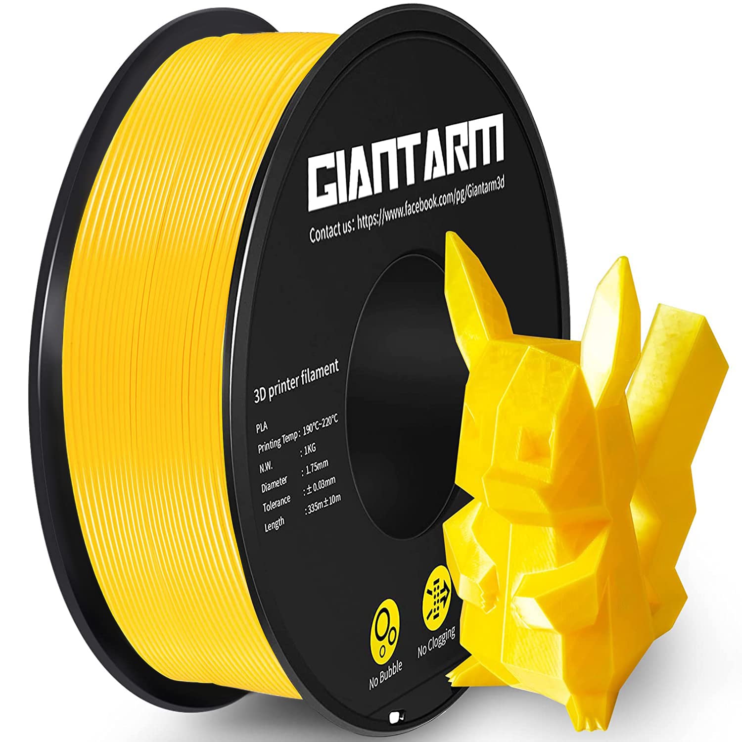 GIANTARM PLA Filament 1.75mm,3D Drucker Filament PLA 1kg,MaBgenauigkeit +/- 0,02mm,3D-Druckmaterialien,PLA Gelb
