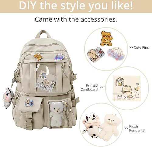 Miniatura 4 de AoMoon - Mochila Kawaii Linda, Mochila de Colores Pastel para Niñas y Adolescentes, Mochilas Estéticas para Estudiantes con Pin Kawaii y Accesorios