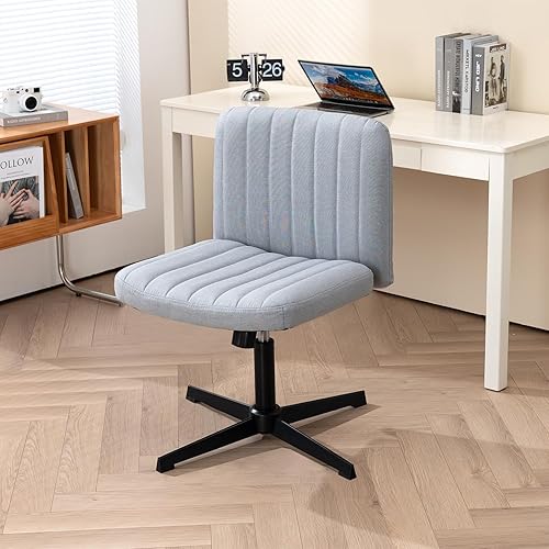 Miniatura 6 de Panana Silla de oficina Asiento acolchado de tela, silla de escritorio sin brazos, silla giratoria para computadora, respaldo medio, sin ruedas,