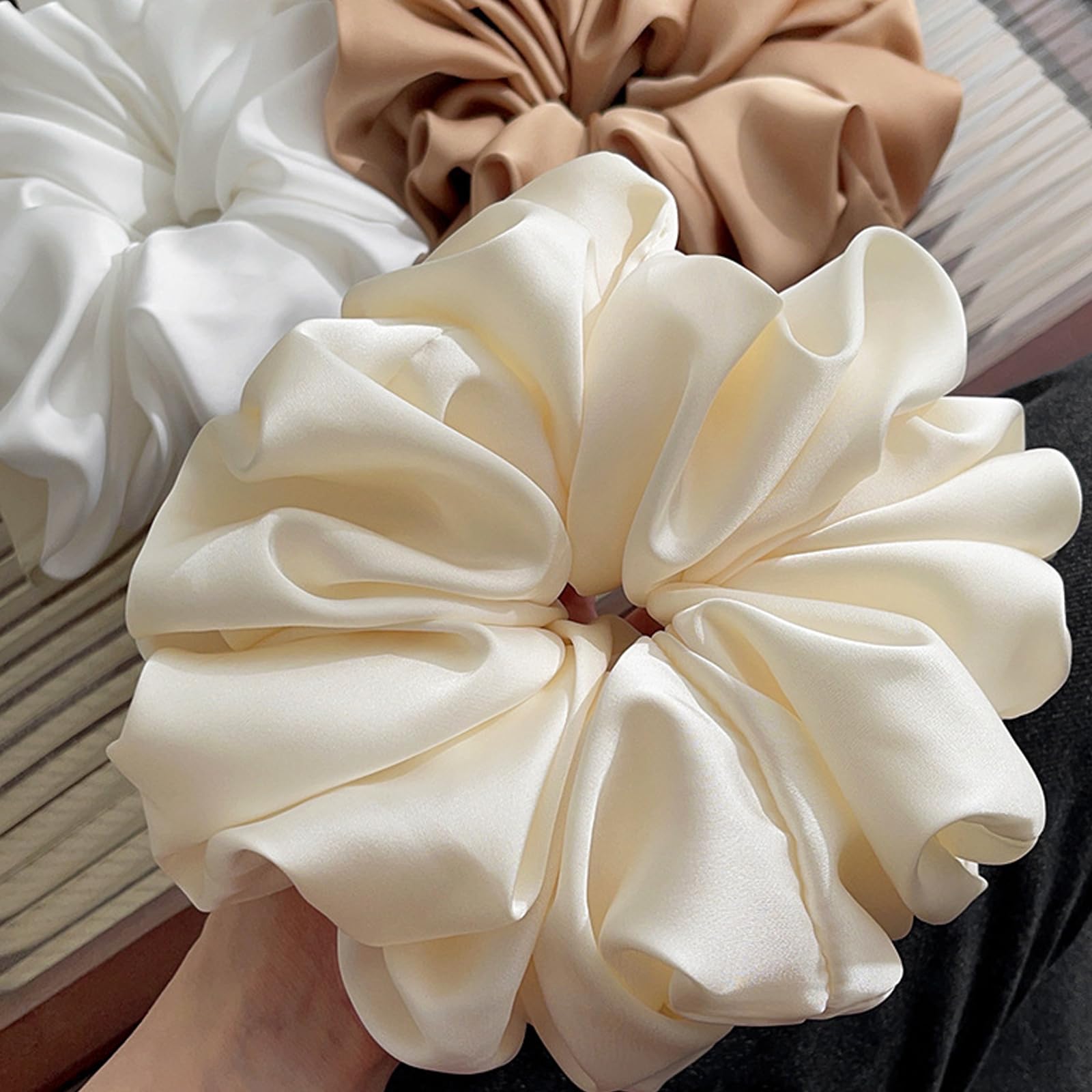 OWITER 5 pcs Large Satin Scrunchies for Women,oversized scrunchies for women,large scrunchies for giant scrunchie(white - Image 4