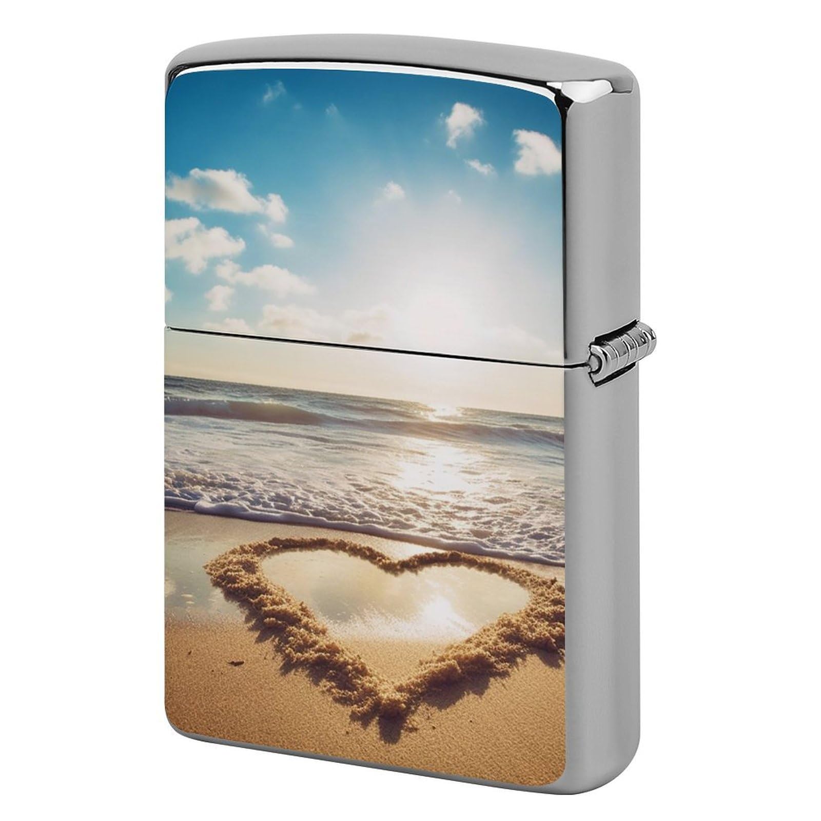 Heart Shape Romantic Beach Lighter Cover for Men, Personalized Lighter Case for Birthday Gift, Flip-Top Lighters Protective Cover, Portable Lighters Shell for Outdoor, Travel