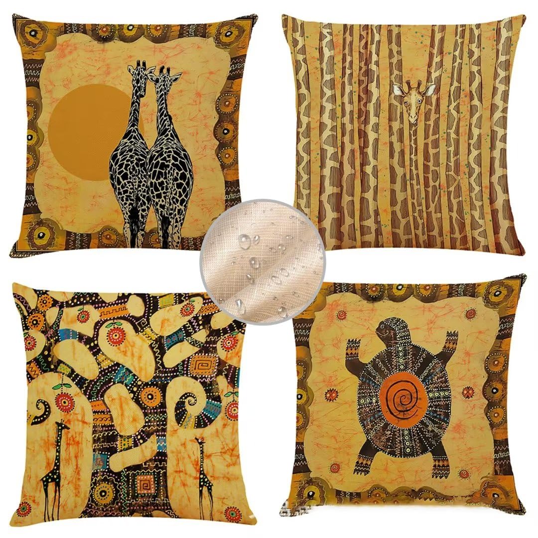Housse Coussin 60x60cm Coussin Extérieur Imperméable Lin Housse de Coussin Conception Ethnique Tribale Lot de 4 Housses de Coussins Décoratifs Housse Coussin Canapé pour Jardin Déco Taie Oreiller S296