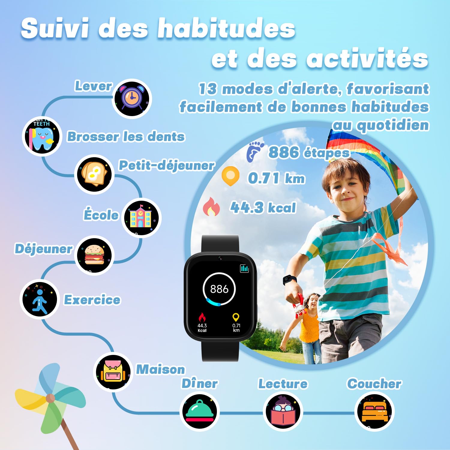 BIGGERFIVE Montre Intelligente pour Enfants pour garçons de 4 à 10 Ans, 22 Jeux Amusants, caméra à écran Tactile HD, Lecteur vidéo, Livre Audio, Suivi des habitudes, podomètre, Jouets éducatifs
