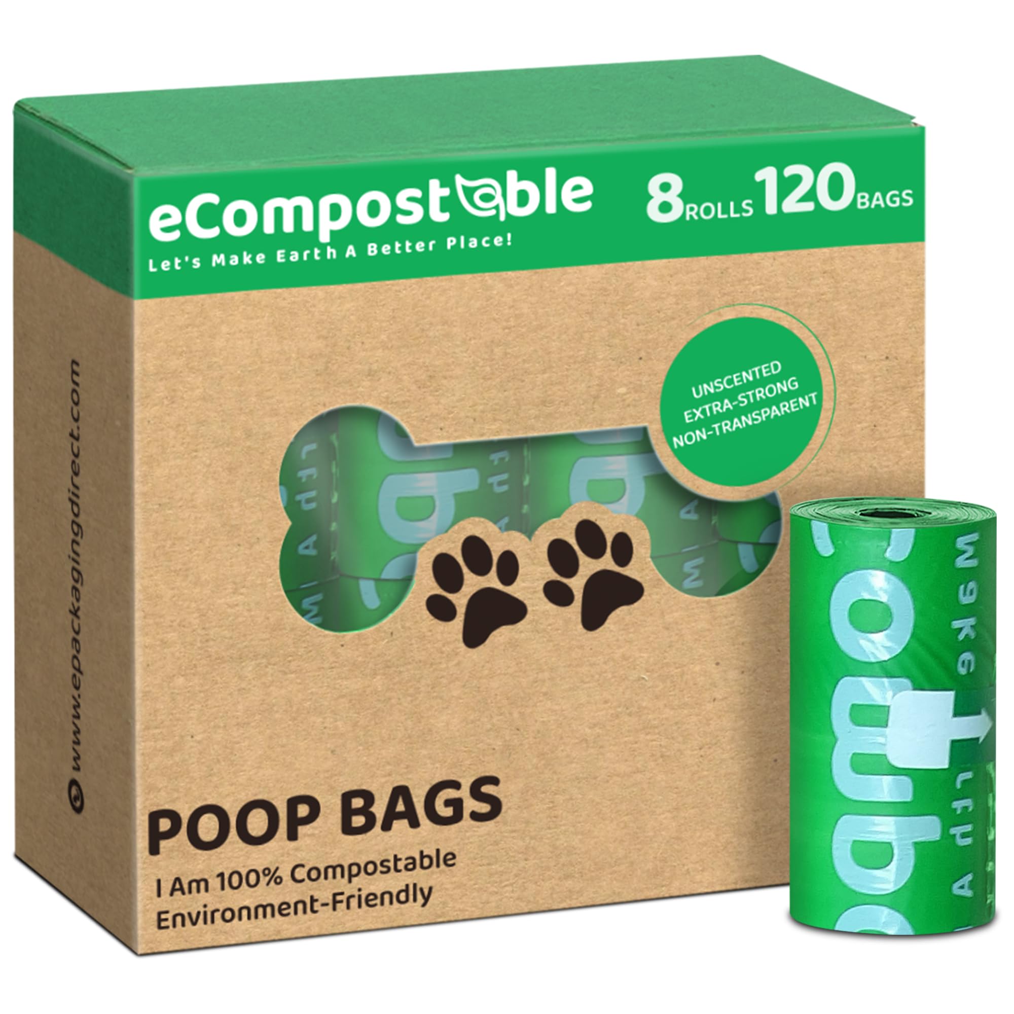 eCompostable 120 Dog Poo Bags Poop Bags For Dogs Unscented Doggy Waste Bag 23x33cm Leak Proof litter Bags Green- 8 Rolls