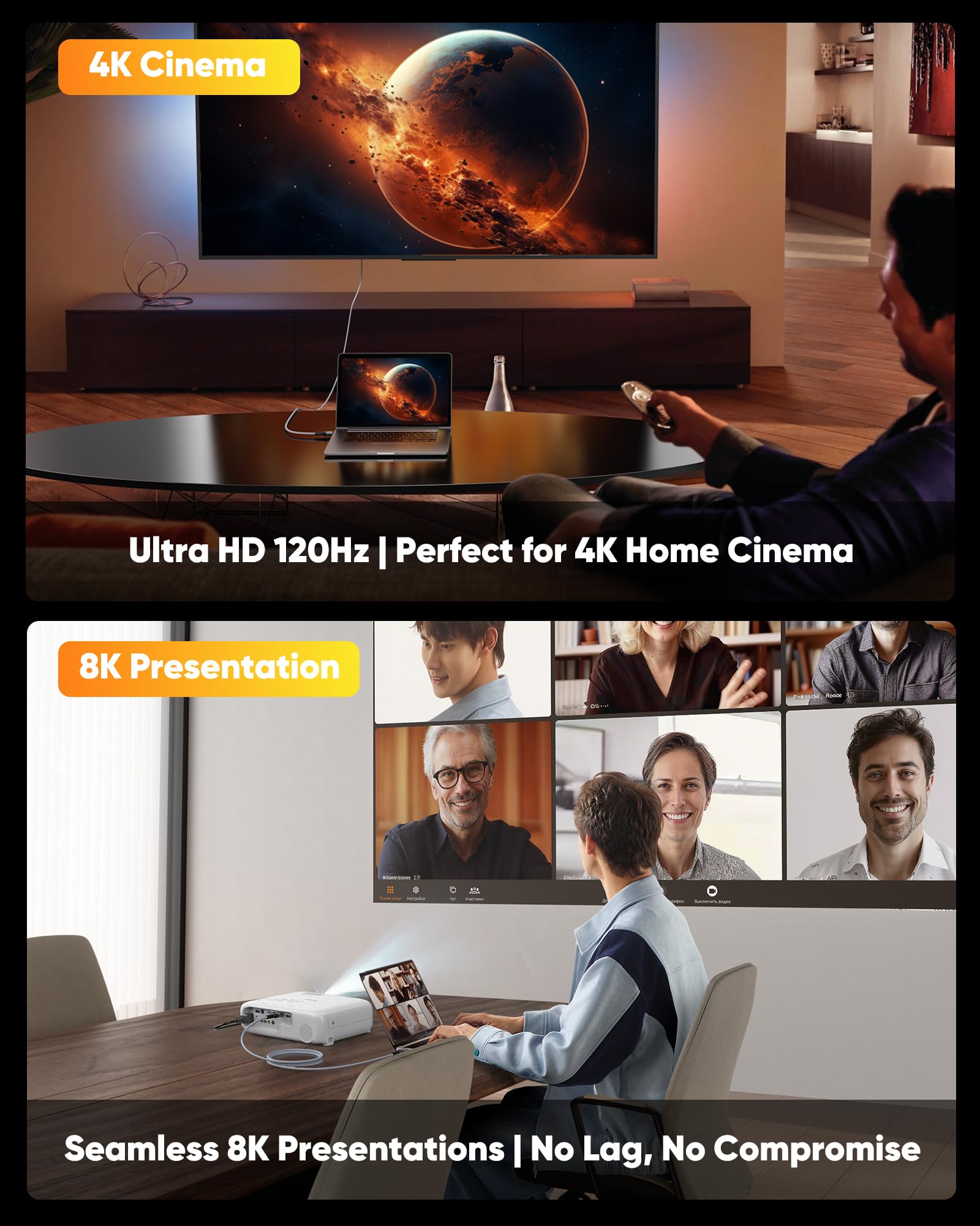 Snowkids 10K 8K Cable HDMI 2M, Ultra Haut Débit 48Gbps 8K@60Hz 4K@120Hz Cordon HDMI 2.1, HDR10+ ARC eARC HDCP 2.2&2.3 Compatible avec TV PC Monitor Projecteur PS-5 X-box