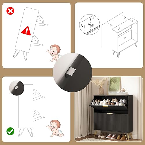 Vista 47 de Armario de zapatos con 3 cajones abatibles, armario de zapatos de mediados de siglo para entrada, gabinete de almacenamiento delgado y oculto