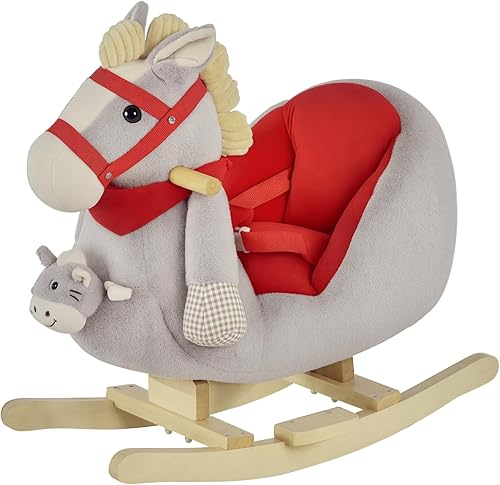 Qaba Caballo mecedora para niños con música divertida y tela de felpa suave para niños de 18 a 36 meses, color gris Qaba Caballo mecedora para niños con música divertida y tela de felpa suave para niños de 18 a 36 meses, color gris
