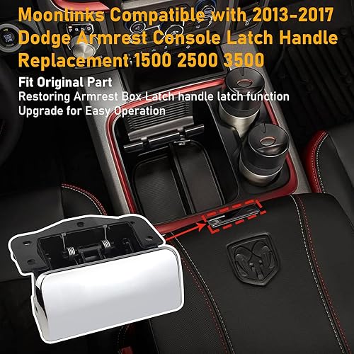 Miniatura 7 de Moonlinks Compatible con Dodge Ram - Tapa de consola central para Ram 2013-2017 Ram 1500 2500 3500 consola central de reposabrazos, repuesto OEM #