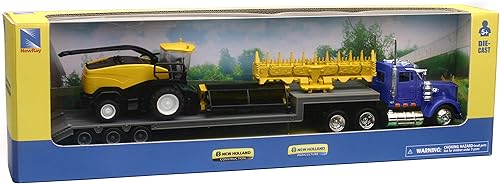 Miniatura 2 de New-Ray Kenworth Lowboy - Remolque con cosechadora de forraje autopropulsada New Holland con heno desmontable y cabeza de maíz