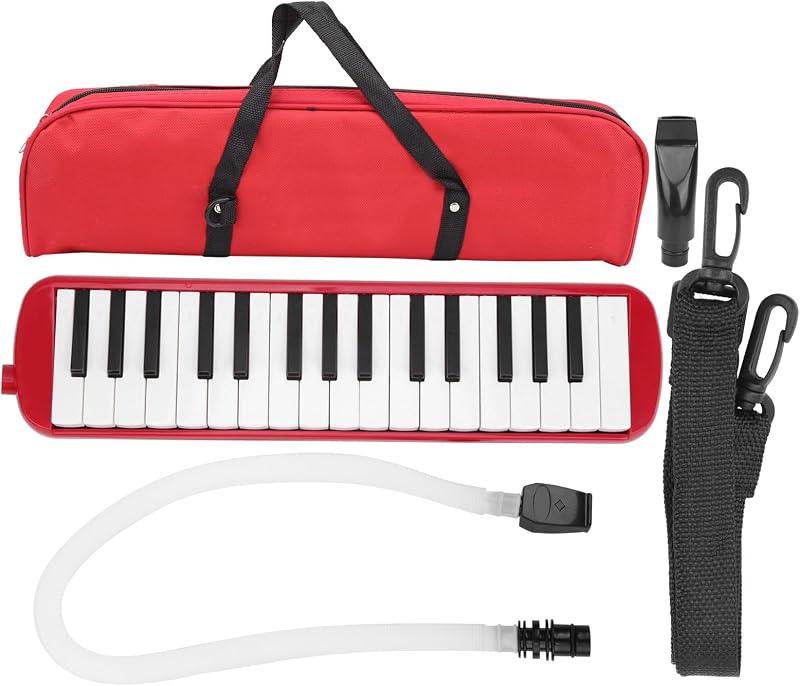 Melódica para principiantes de 32 teclas, portátil con bolsa de transporte y boquilla de corneta, roja para entrenamiento musical