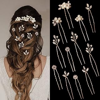 12 Pieces Gold Hair Pins Bridal Headpiece Pearl Wedding Hair Styling Pins Hairpieces Accessories for Brides Bridesmaids