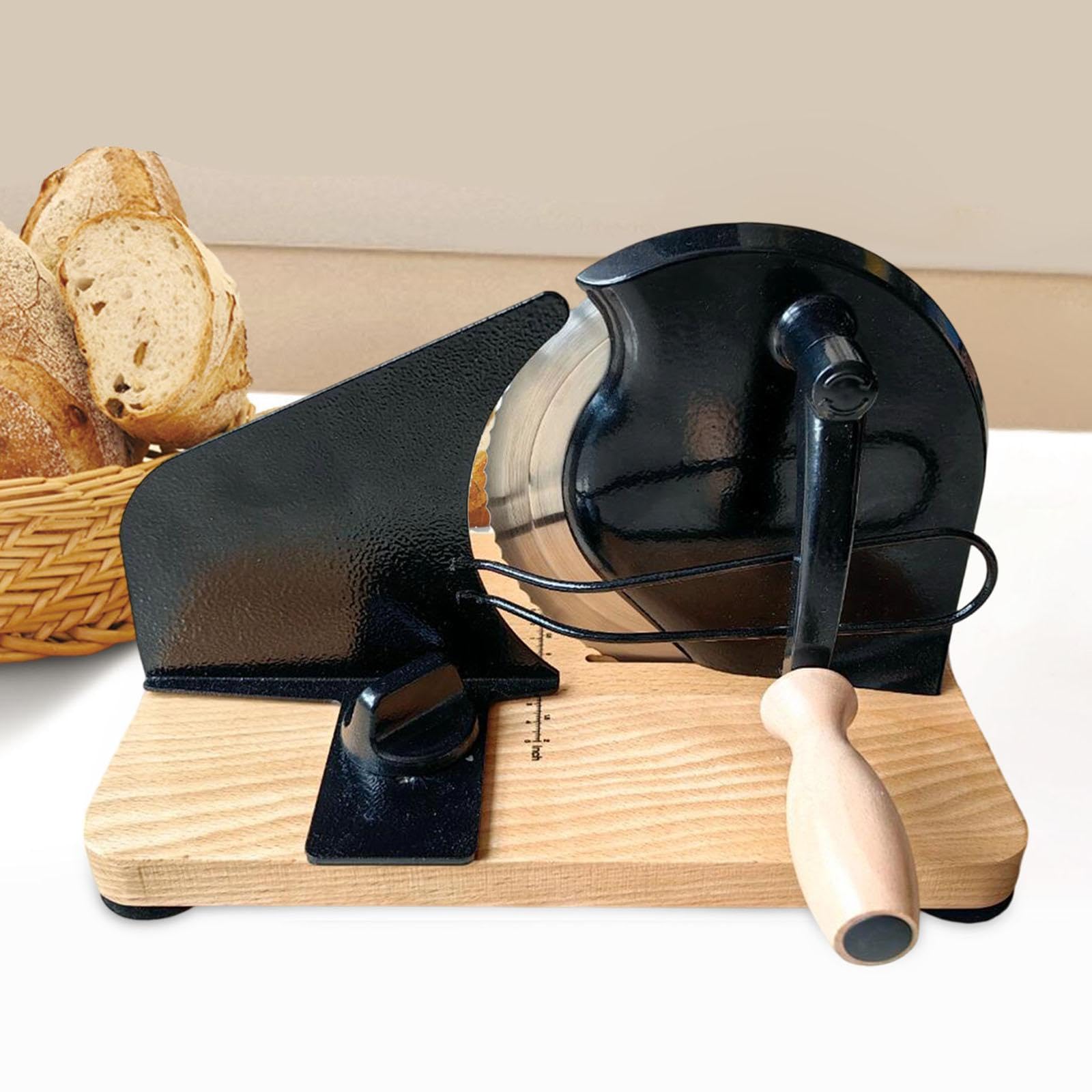 Manueller Brotschneider mit Saugnäpfen, einstellbare Breite 32 cm (12.6 inch), Metall & Holz