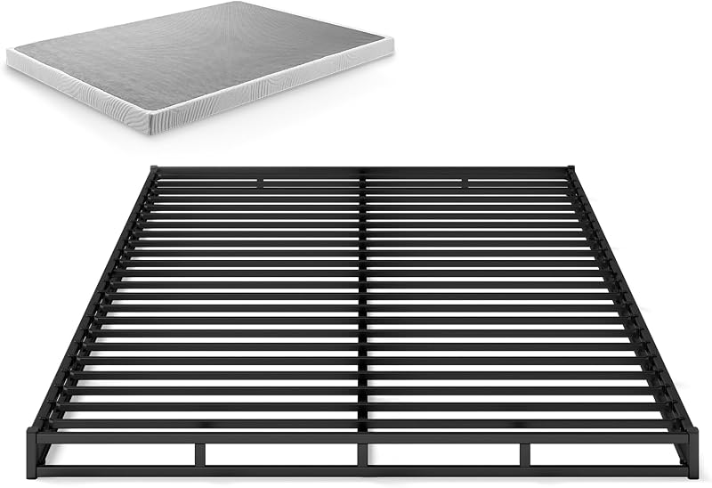Zinus Somier inteligente de bloqueo rápido de perfil bajo de 4 pulgadas/base de colchón/estructura de acero fuerte/fácil montaje, Queen, blanco | Base de colchón con funda de tela, estructura de acero resistente, construcción de metal duradera, fácil montaje, perfil bajo