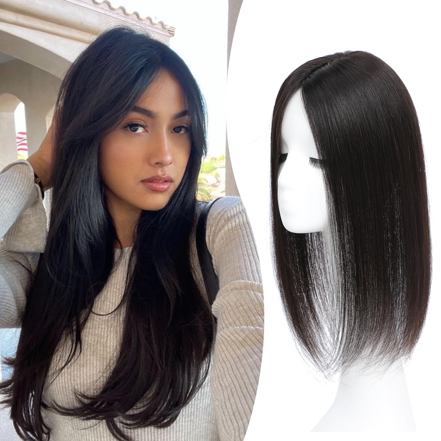 black bang pcs hair topper last one in black 100% Human Hair Topper for Thinning Hair Women - 12 Inch  main image 2