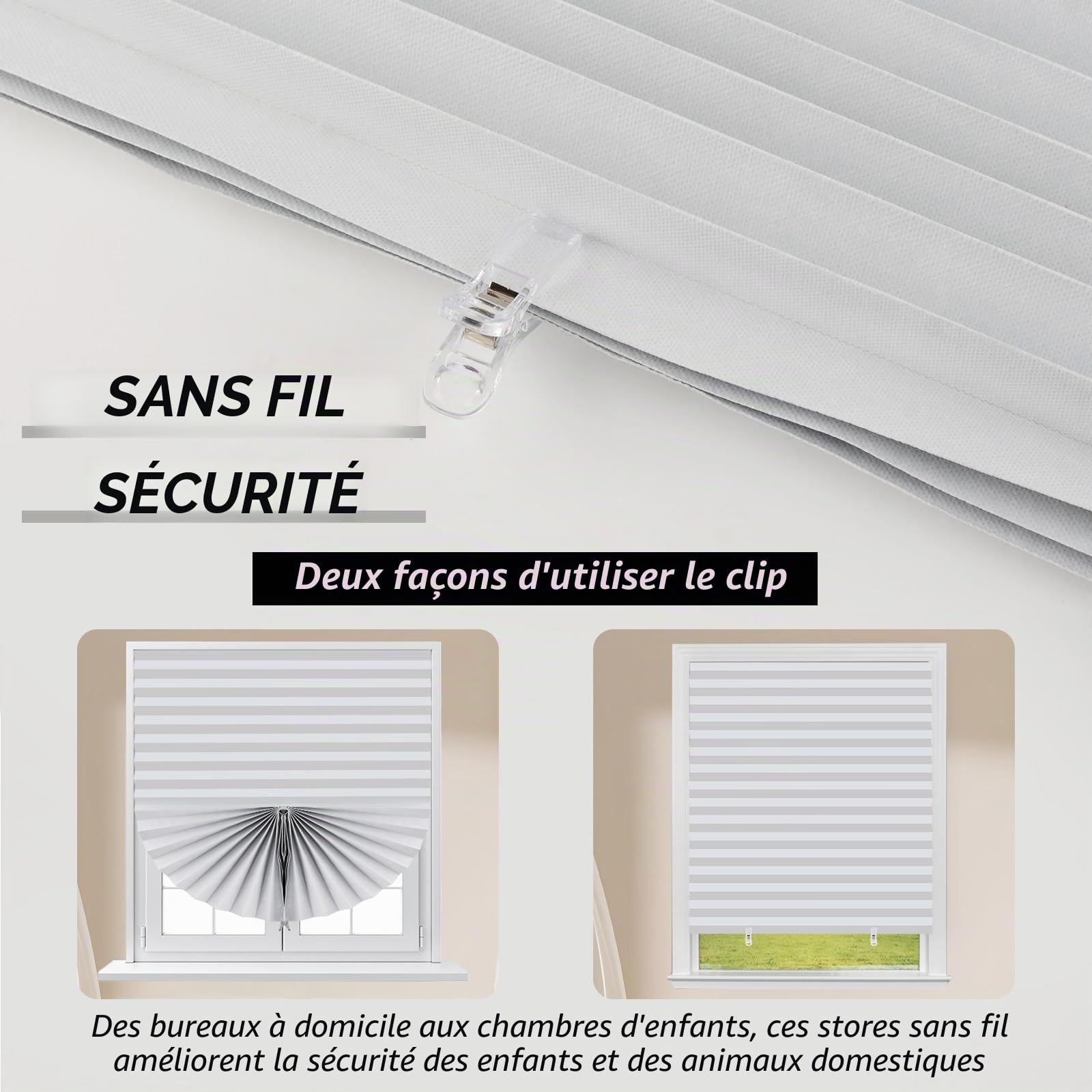 4 Store occultant Autocollant pour fenêtre, Stores occultants temporaires pour fenêtres sans perçage, Stores à Coller sur Les Rideaux, la Chambre et la Salle de Bain (Blanc, 90W x 180H cm)