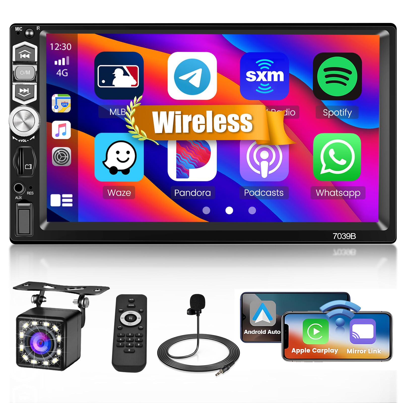 Hikity 1 DIN FM Pantalla Táctil Autorradio con Carplay Android Auto | HD 7 Pulgadas con Bluetooth Retroiluminación Multicolor Cámara de Marcha Atrás Grabador de Vídeo Digital DVR USB AUX