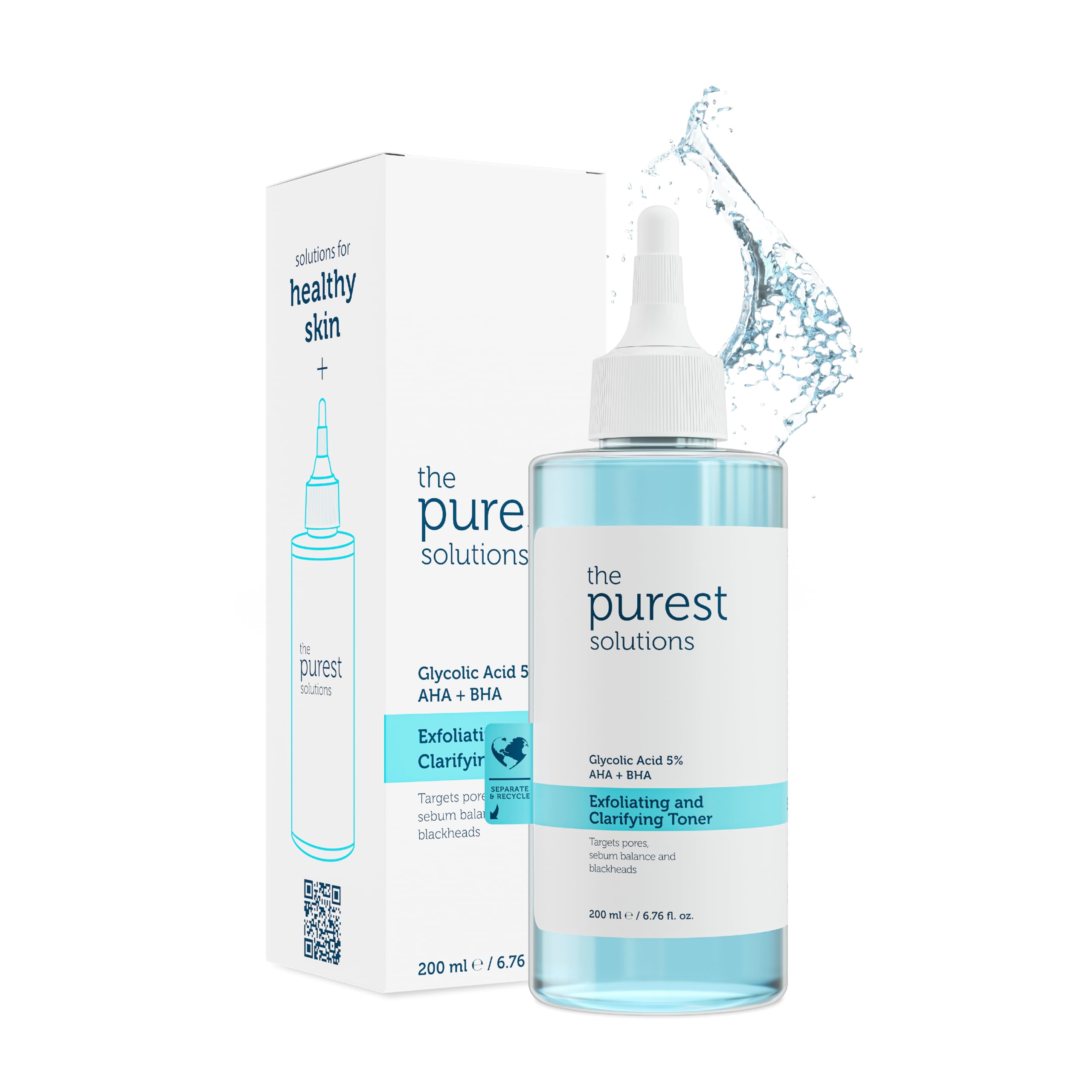 The Purest Solutions, Gözenek ve Siyah Nokta Görünümünü Azaltmaya Yardımcı Arındırıcı Tonik,%5 Glikolik Asit, AHA, BHA, 200 ml