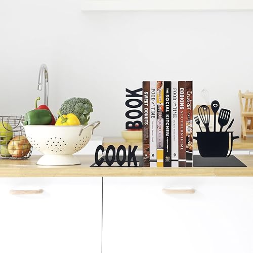 Miniatura 4 de Ecqizer Extremos decorativos para libros de cocina, soporte de metal único para libros de cocina, soportes para libros de cocina, almacenamiento