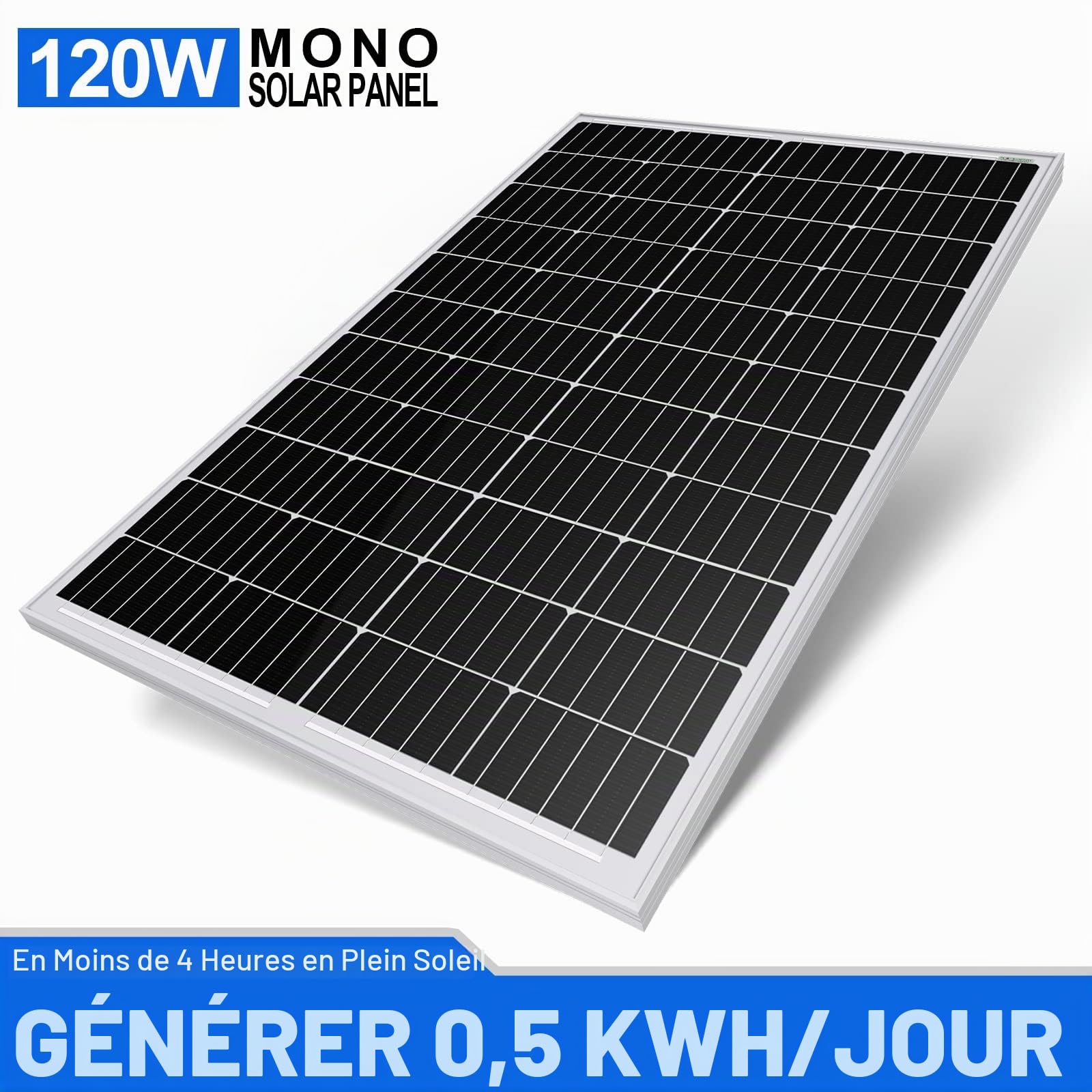 ECO-WORTHY Système complet 120W 12V: 1pc Panneau Solaire 120W+Batterie Lithium 50Ah+Onduleur 600W + Contrôleur 30A + Accessoires de Montage