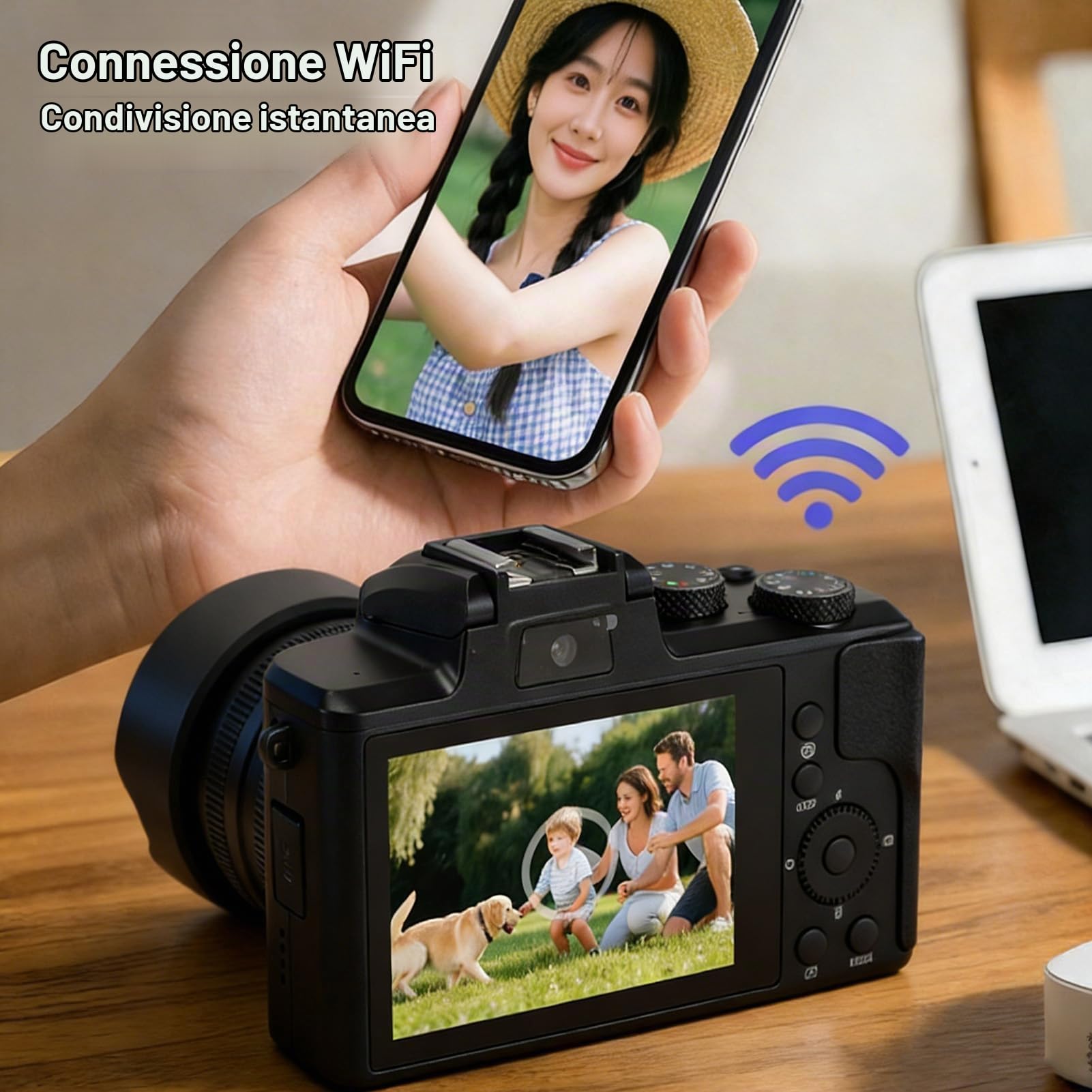 Topiky Fotocamere Digitali 8K per Fotografia, Autofocus 88MP WiFi Professionale Zoom 16X Fotocamera Doppio Obiettivo Webcam Selfie Cam con Paraluce Flash Touchscreen da 3,2 Pollici
