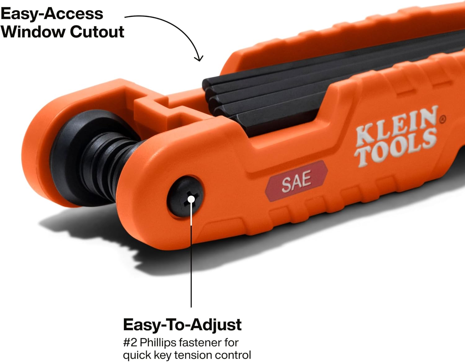 Klein Tools 70550 Hex Wrench Key Set, 11 SAE Sizes, Heavy Duty Folding Allen Wrench Tool with Extra Long Hex Keys
