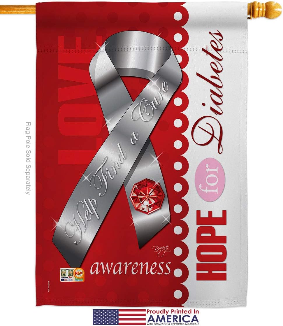 Diabetes House Flag Dowel Set Support Awareness Inspirational Survivor Ribbon Prevention Cancer Autism Breast BLM Small Decorative Gift Yard Banner Made In USA 28 X 40