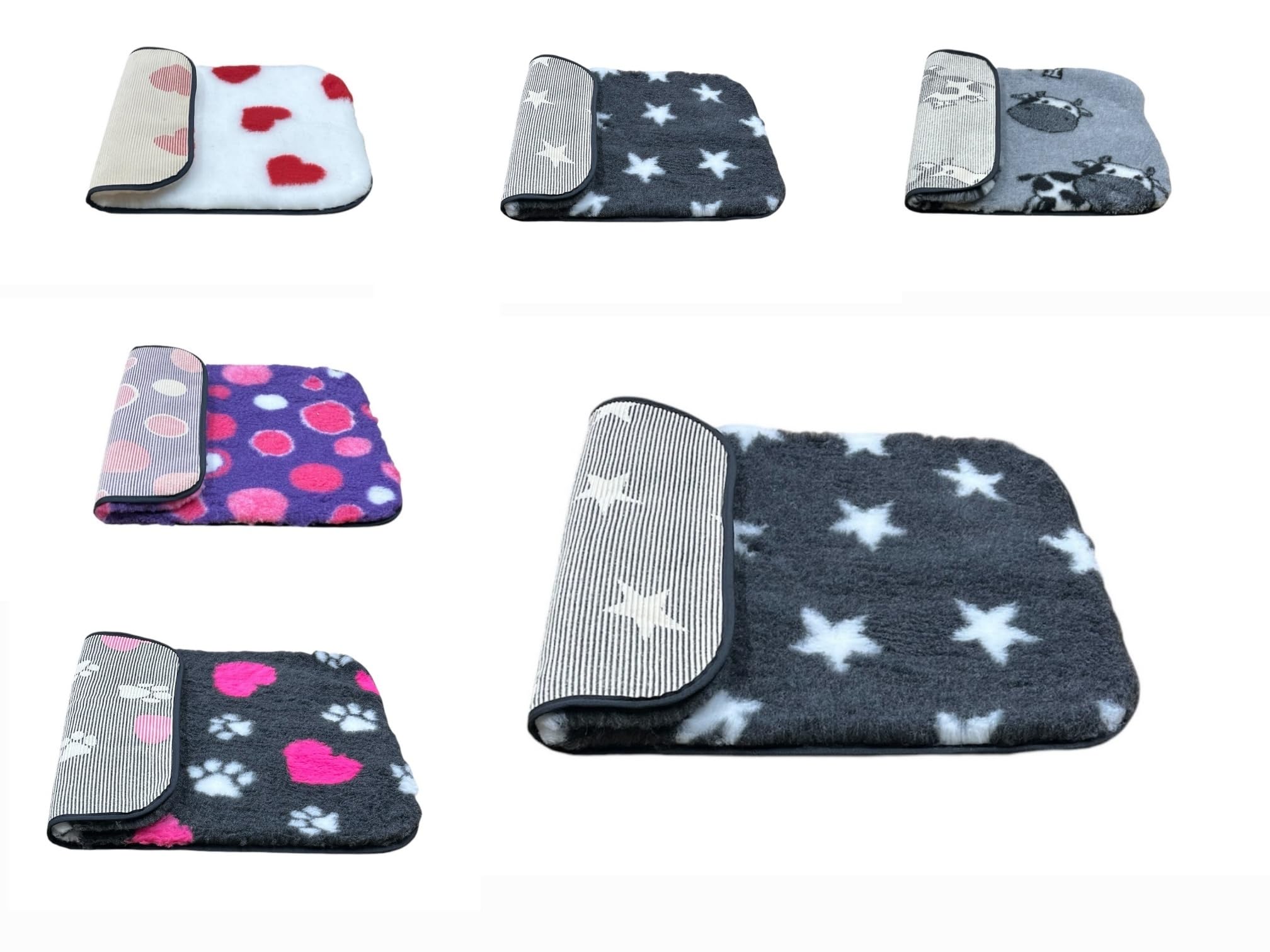 PnH Veterinary Bedding® NON SLIP Classic Range, Vet Bedding, Bound Edges For Strength - Dog Bed Fleece in Many Colours & Sizes (Charcoal with White Stars, 100cm x 75cm)