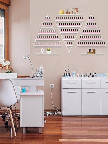Miniatura 7 de Lorvain Estantes de almacenamiento de esmalte de uñas de metal para montaje en pared, estante de exhibición triangular blanco de 5 niveles, vitrinas