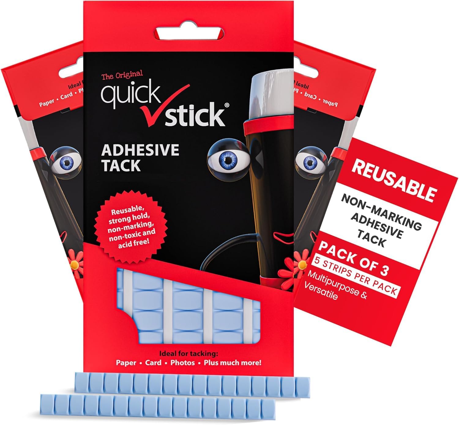 Quick Adhesive Tack For Walls No Mark, Pack of 3 Multisurface Wall tack, Multipurpose Reusable Sticky Tack for Home, Office & School, Clean & Easy to Use in DIY Craft Projects