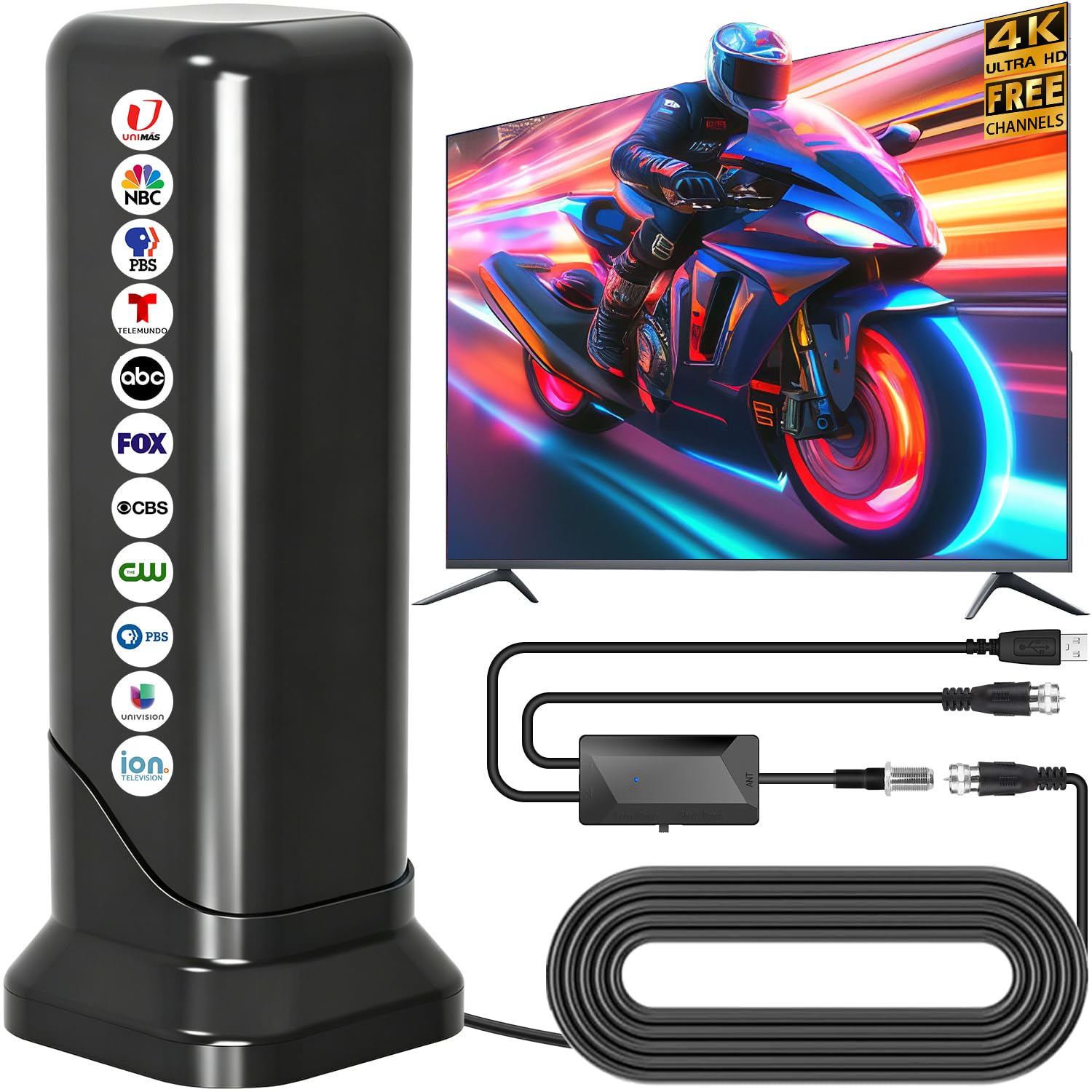 Antena de TV digital para Smart TV interior, antena de TV HD 2026 para canales locales con amplificador de señal y base magnética, antena de TV interior compatible con 4K 1080P VHF UHF, recepción de