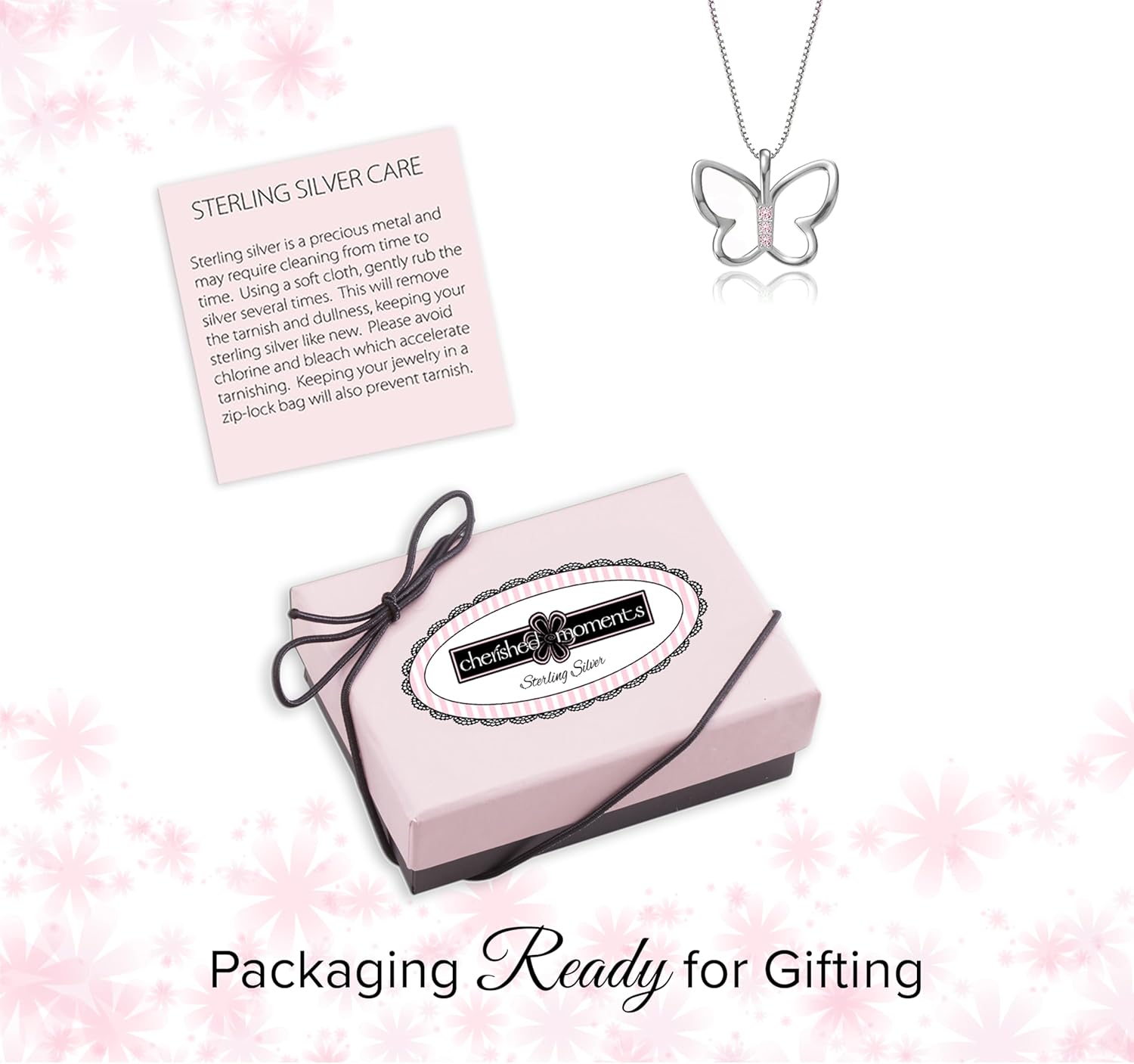 Cherished Moments Girl's 925 Sterling Silver Butterfly Necklace Gift for Toddlers, Little Girls, Teens or Women
