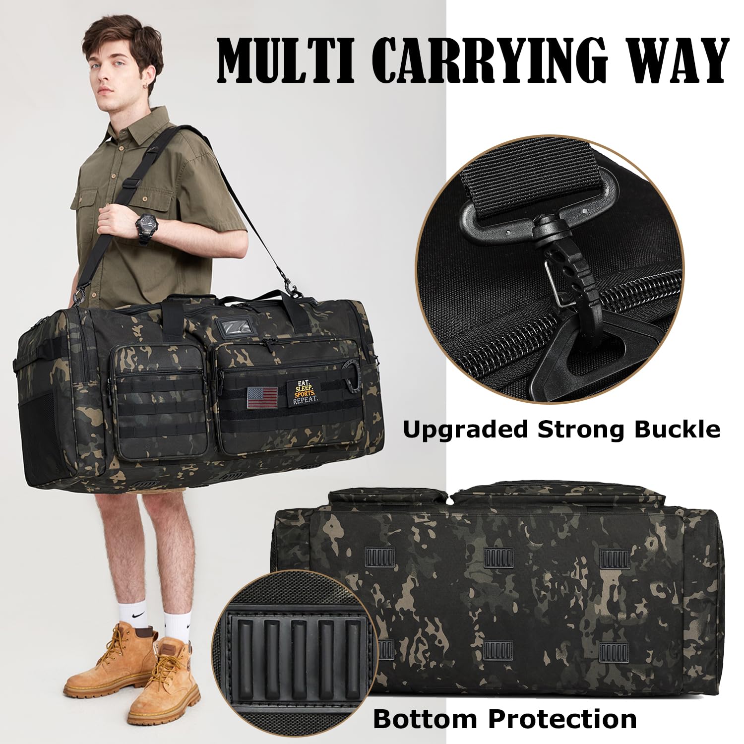 Bolsa de lona extra grande para hombre, bolsa de lona resistente para viajes, bolsa grande para equipo deportivo de gimnasio para hockey, fútbol, fútbol, béisbol, baloncesto y entrenamiento de equipo