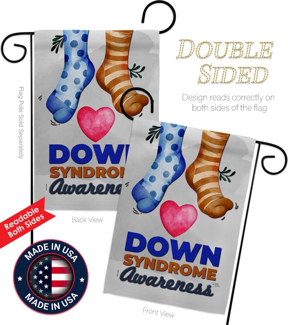 Down Syndrome Awareness Garden Flag - Set Wall Hanger Support Inspirational Survivor Ribbon Prevention Cancer Autism Breast BLM - Wall Art Banner Small Garden Yard Gift Home Decoration Made In USA