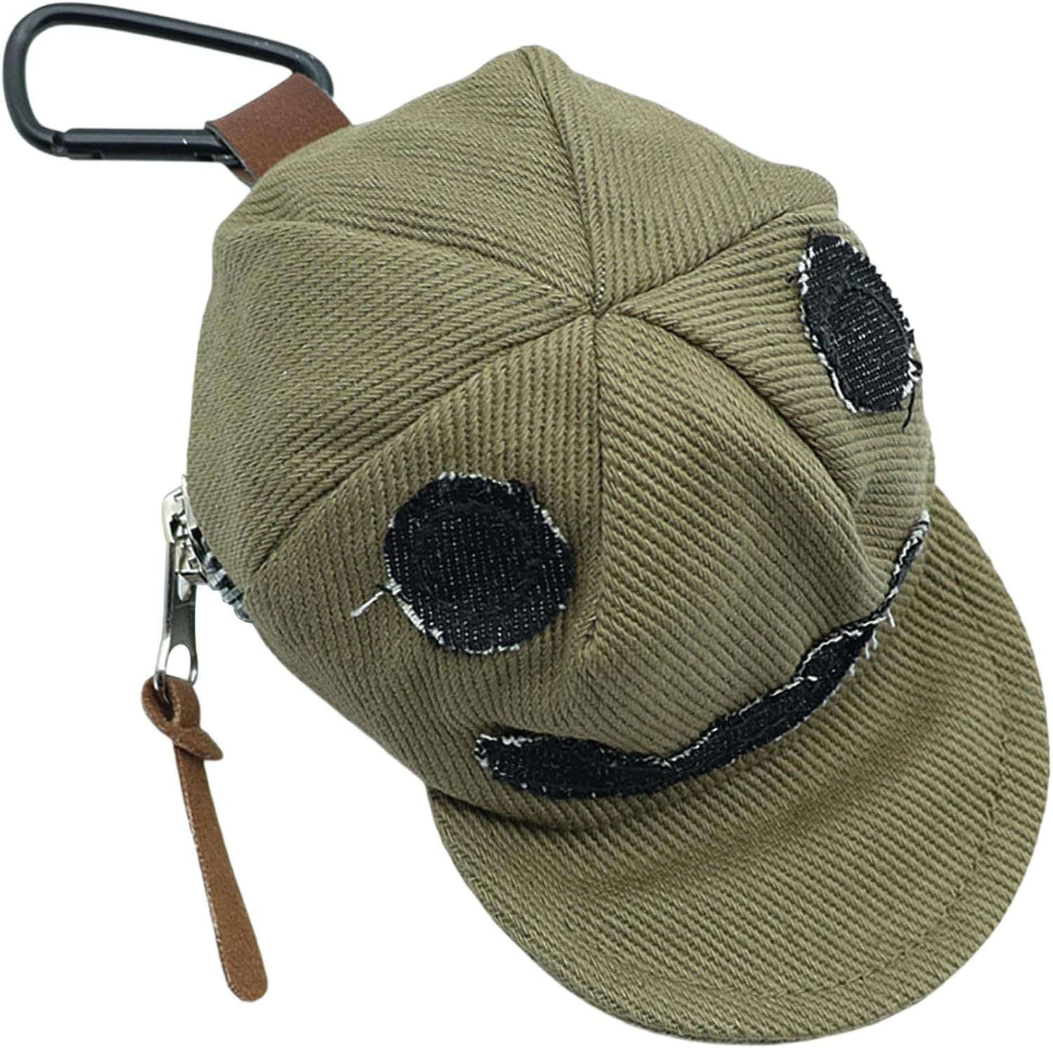 Baseball Cap Coin Purse with Keychain - Portable Small Change Pouch for Cash, Earbuds | Polyester Backpack Accessory (Khaki)
