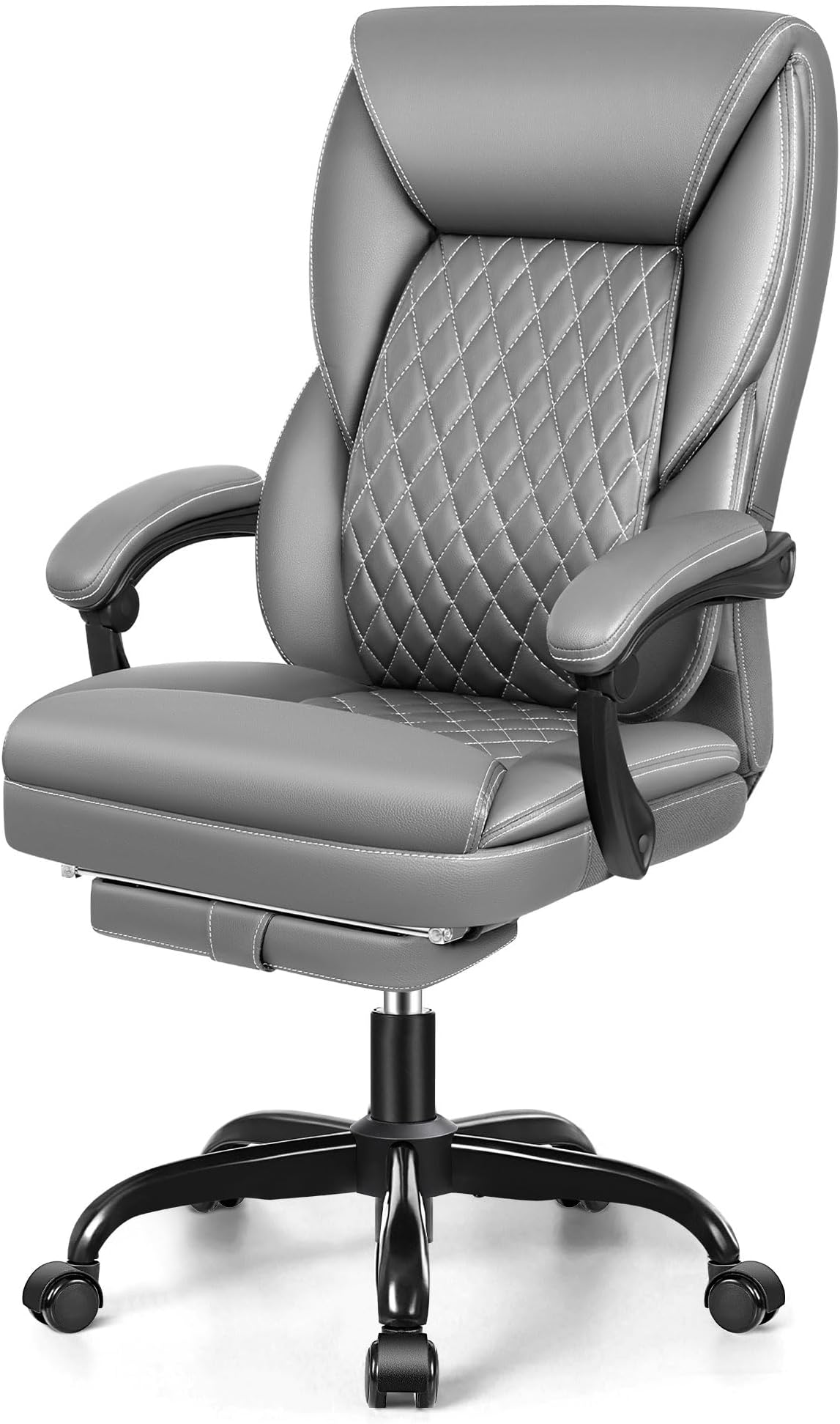 Office Chair, Big and Tall Executive Office Chair with Foot Rest Ergonomic Home Desk Chairs Reclining High Back Leather Chairs with Lumbar Support (Gray)