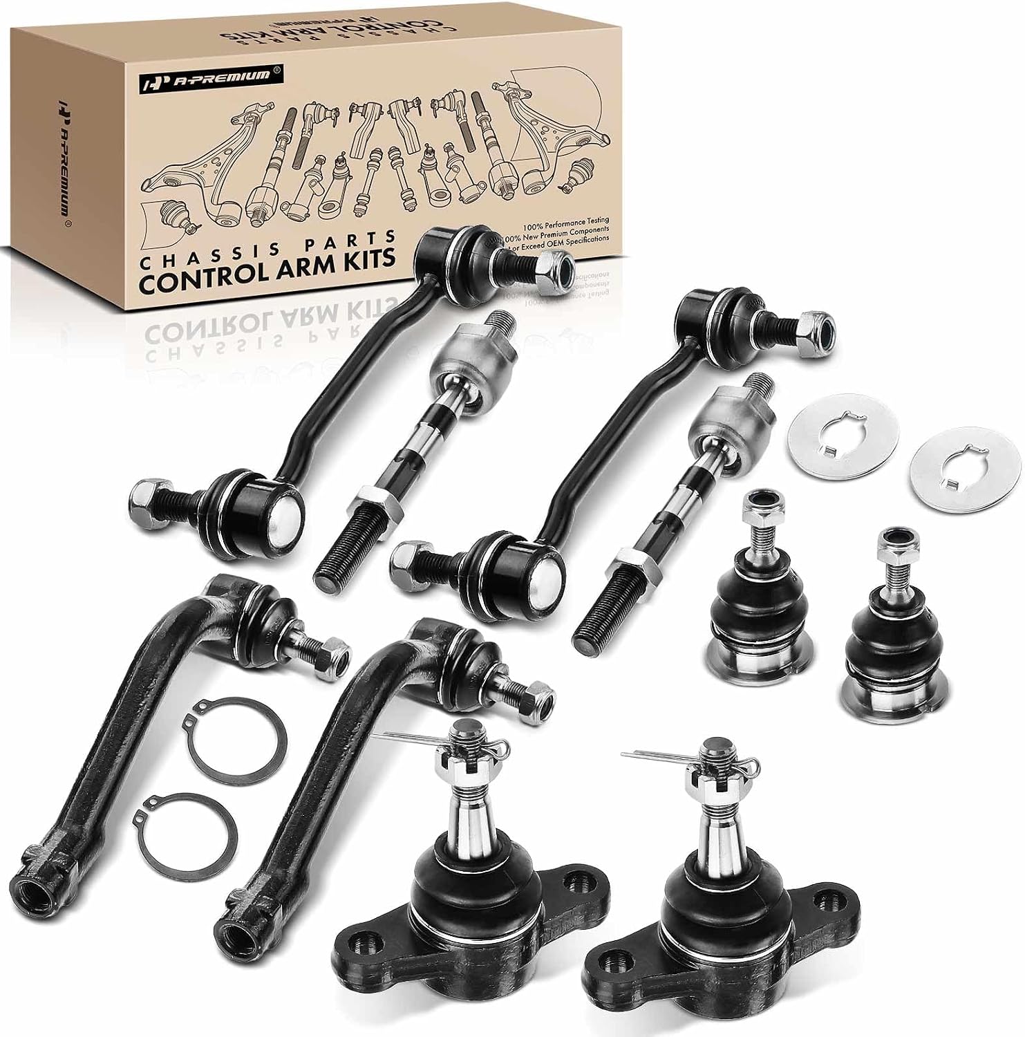 A-Premium Set of 10, Front Sway Bar Link, Upper & Lower Ball Joint, Inner & Outer Tie Rod End, Compatible with Hyundai Sonata 2006-2008, Azera 2007