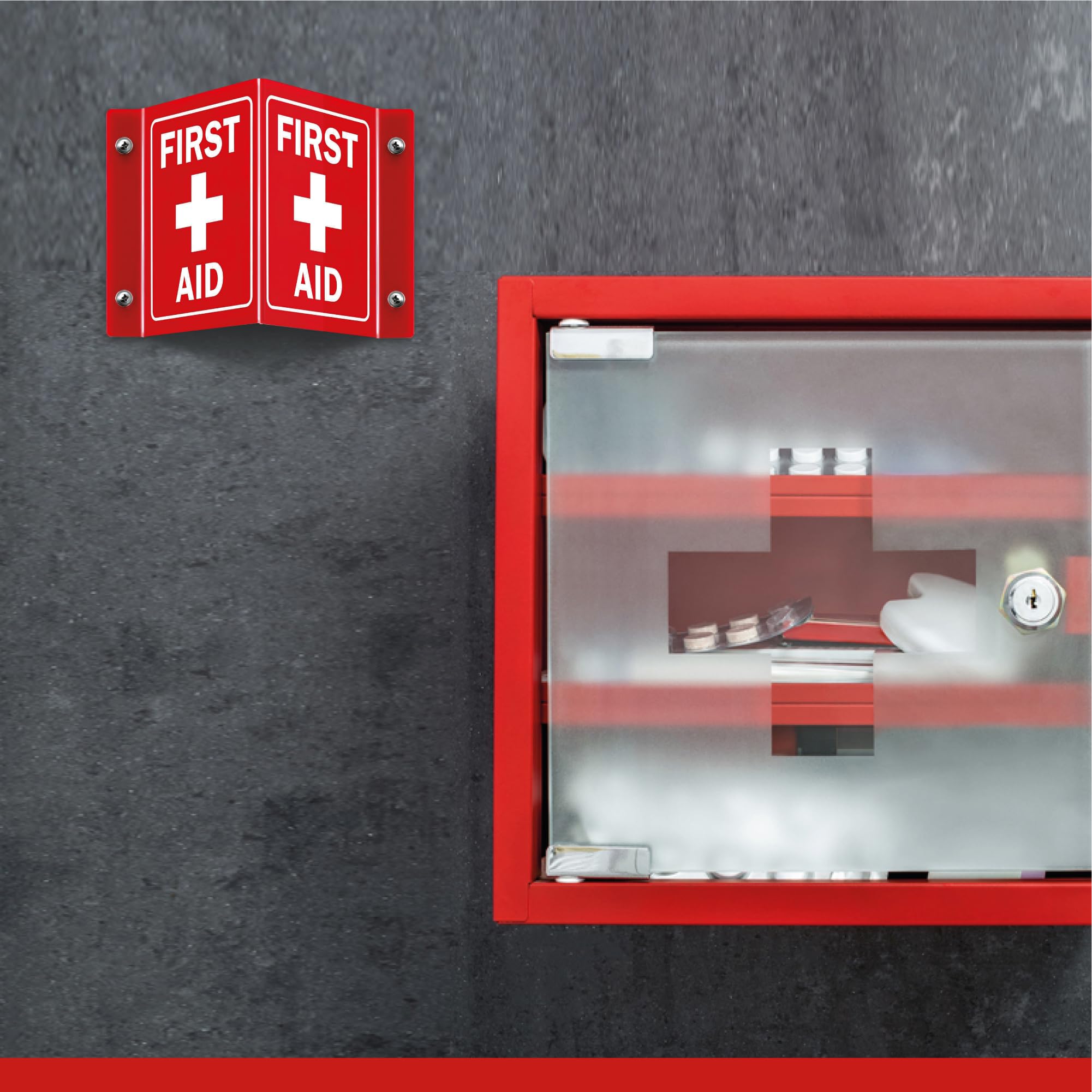 Letrero acrílico de primeros auxilios de 5 x 6 pulgadas, letrero de kit de primeros auxilios para montaje en pared, letrero de proyección de primeros auxilios, rojo, paquete de 4