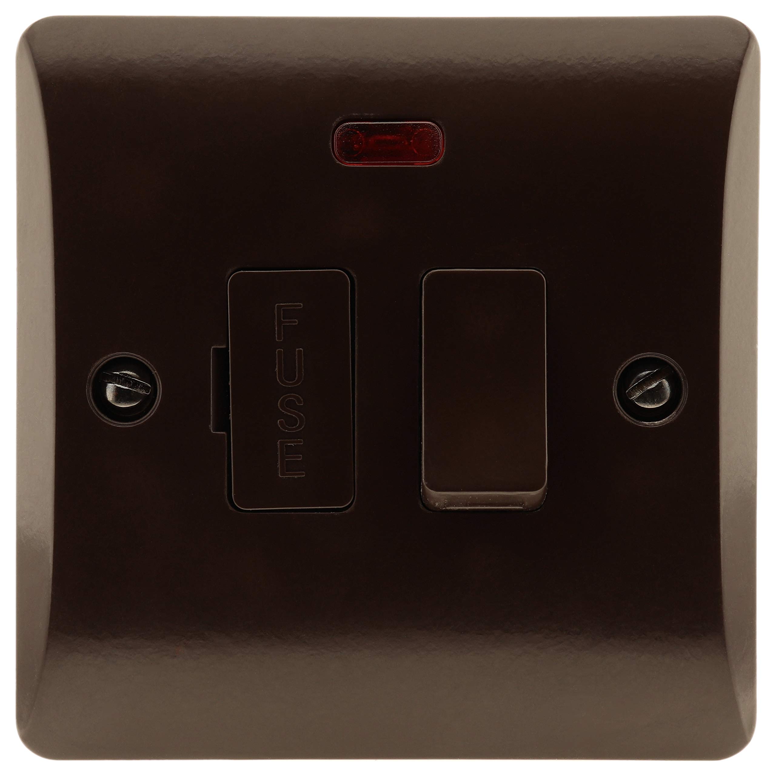 Art Deco Emporium Dark Brown Fused Switched 13Amp Spur With Neon Indicator In Vintage Period Style Bakelite Part Of The Exalt V1.0 Brand Standard Uk 1Gang 230V Mains Switched Spur