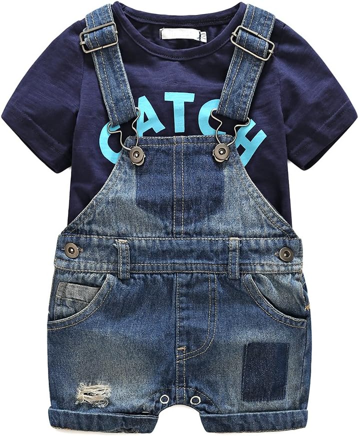 Baby Boys Jeans Romper Set with Blue Letters T-Shirt Jamaica Ubuy