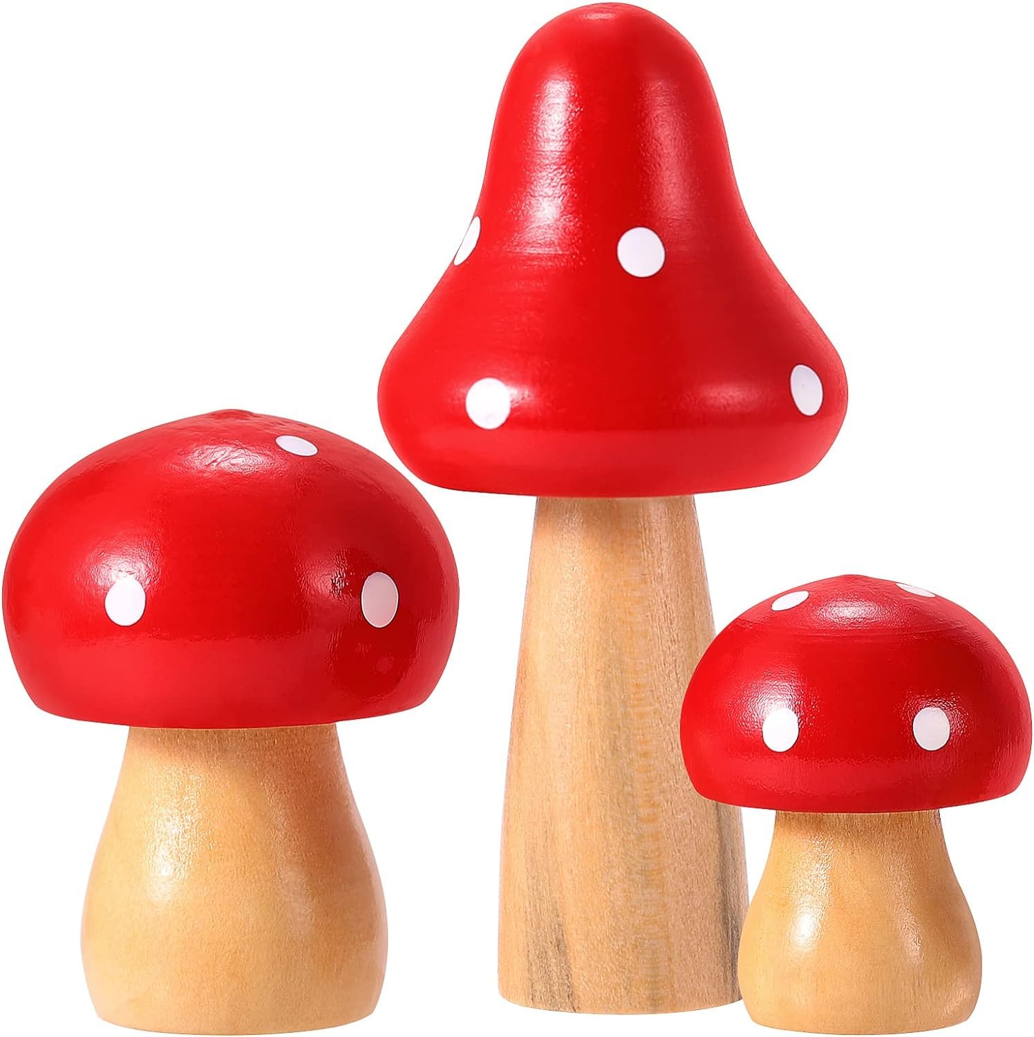 3pcs Mini Miniature Mushroom Figurines Wooden Mini Toadstools Fairy Garden Accessories Micro Landscape Dollhouse Decorations Red