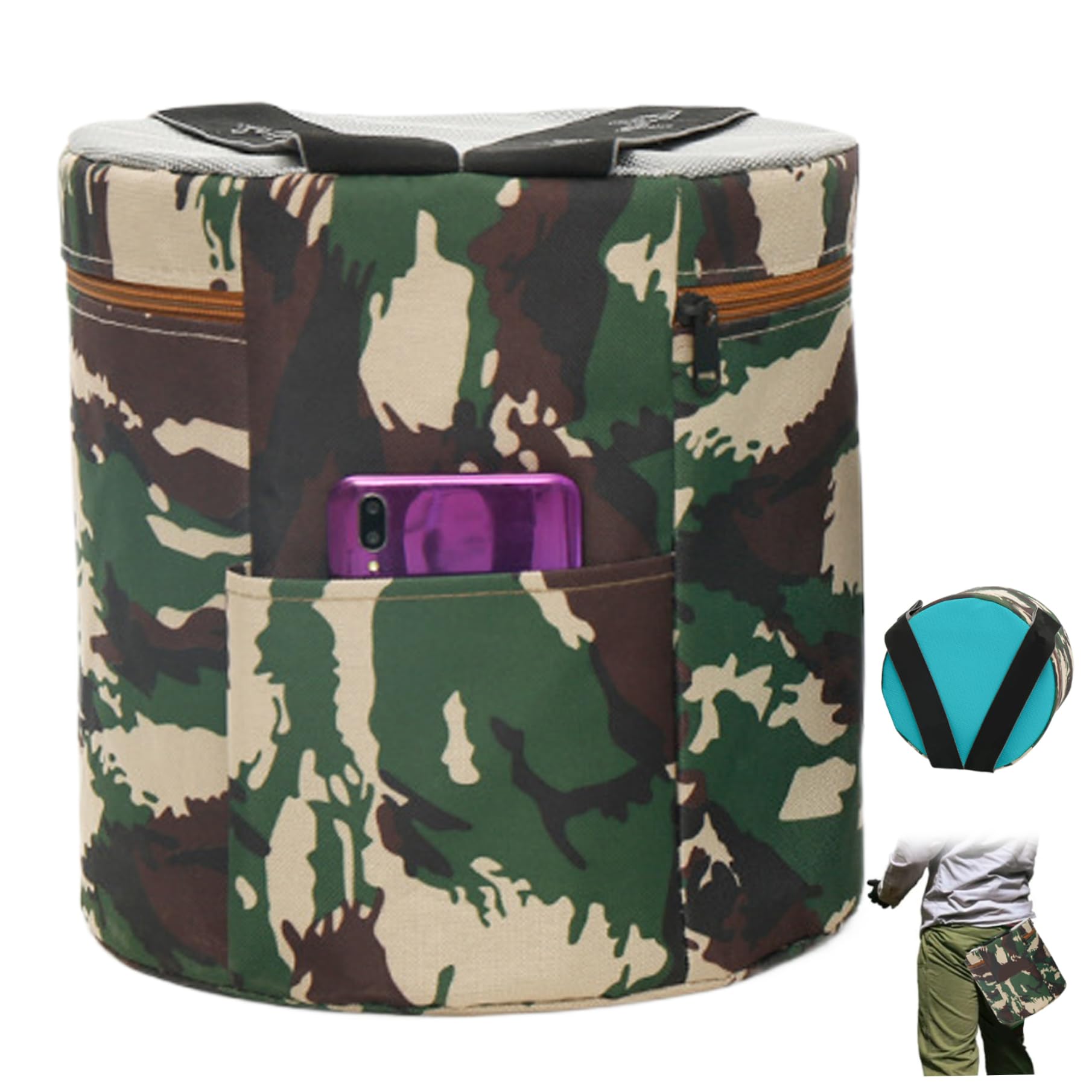 Tabouret de pêche portable 9.8 pouces pliable avec housse amovible et grande poche latérale