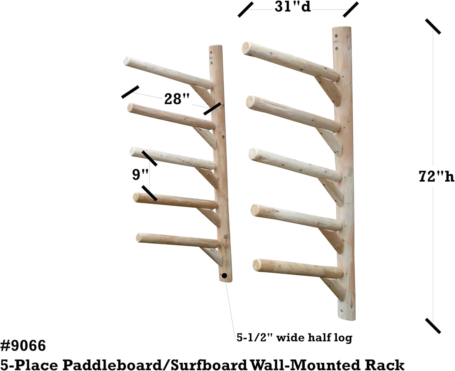 5-Place Wall-Mounted SUP/Surfboard Log Racks, Vertical Surfboard Rack for Wall Mount, Indoor & Outdoor Kayak Storage Rack, Paddle Board for Garage, SUP Wall Racks Storage Organizer - Canyon Brown