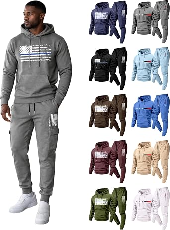 Sweat Suits Men Pullover Hoodie And Drawstring Cargo Joggers Tracksuits 2 Piece Set Work Out Fall Winter Outfits
