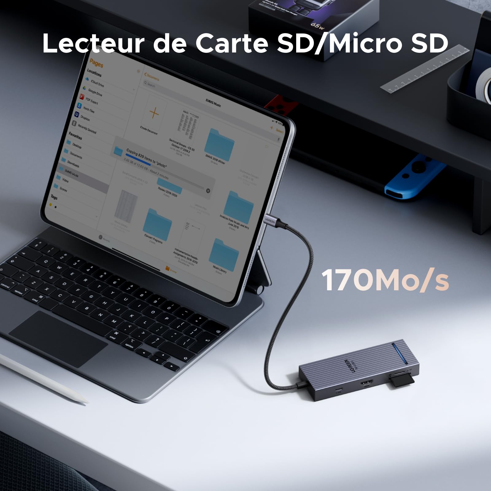 UGREEN Revodok Pro 108 10Gbps Hub USB C HDMI 4K 60Hz Lecteur de Carte SD TF PD 100W Adaptateur Multiport USB3.2 8 en 1 Dock USB C