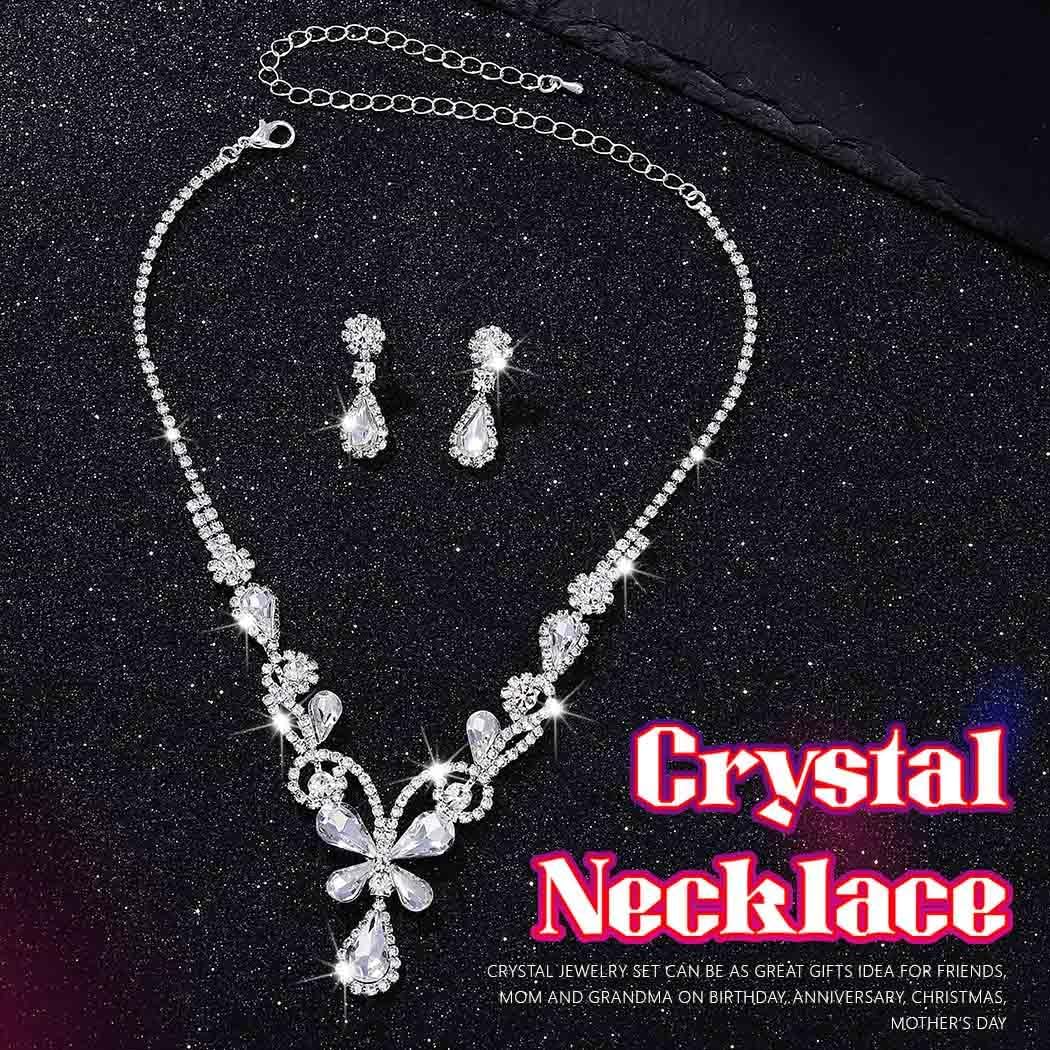 Sixexey Bridal Rhinestone Jewelry Sets Silver Wedding Necklace Earrings Sparkly Prom Costume Neck Jewelry for Women - Image 2