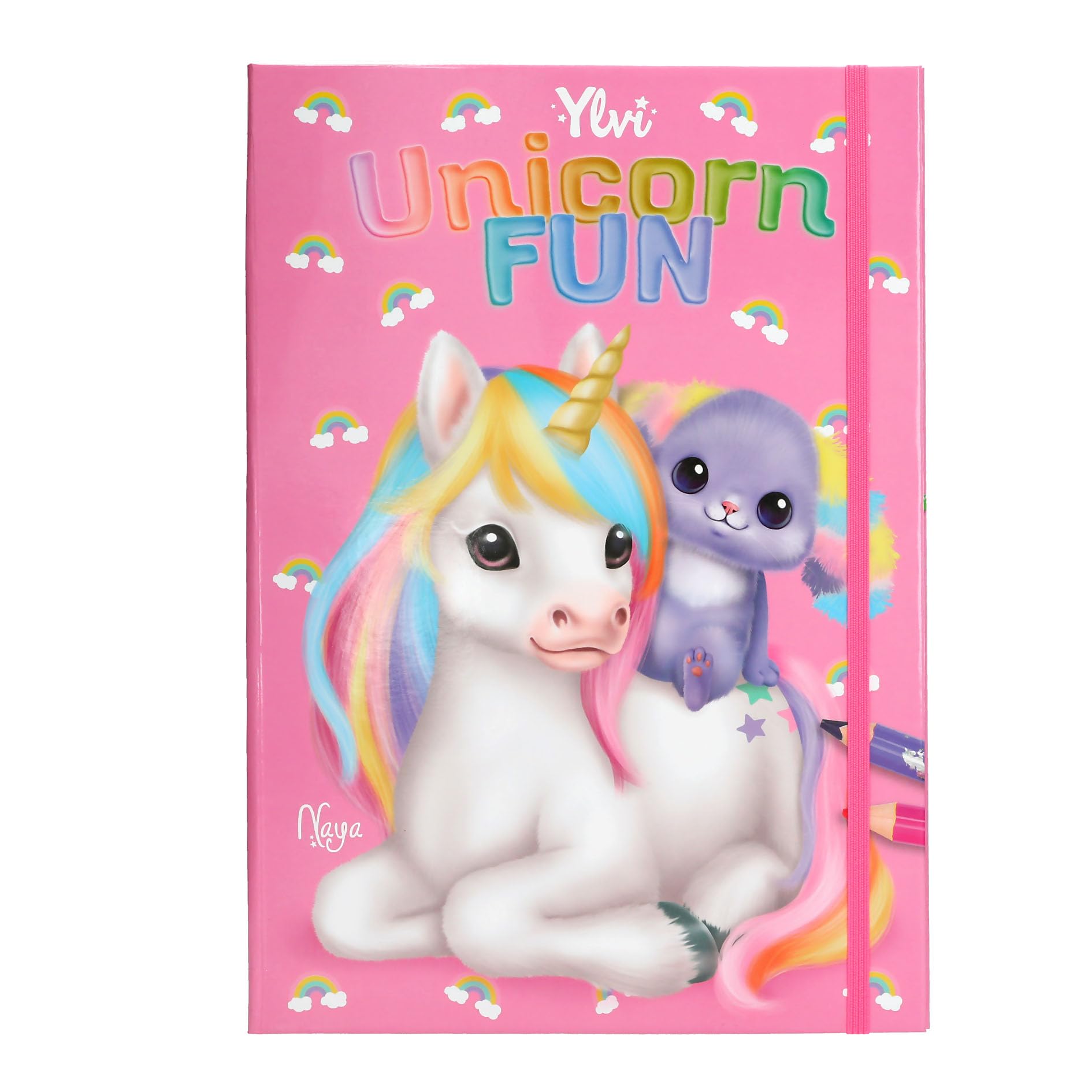 Depesche 13741 Ylvi Unicorn Fun Colouring Book with 24 Figurely Die-Cut Pages for Creating Unicorn Motifs, Includes 3 Sticker Sheets