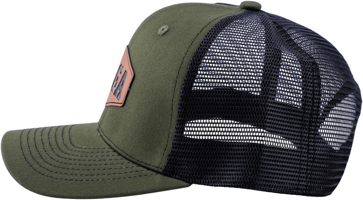 Maga Trucker Hat Mesh with Leather Patch – Adjustable Snapback Baseball Cap – Patriotic Hat for Men & Women