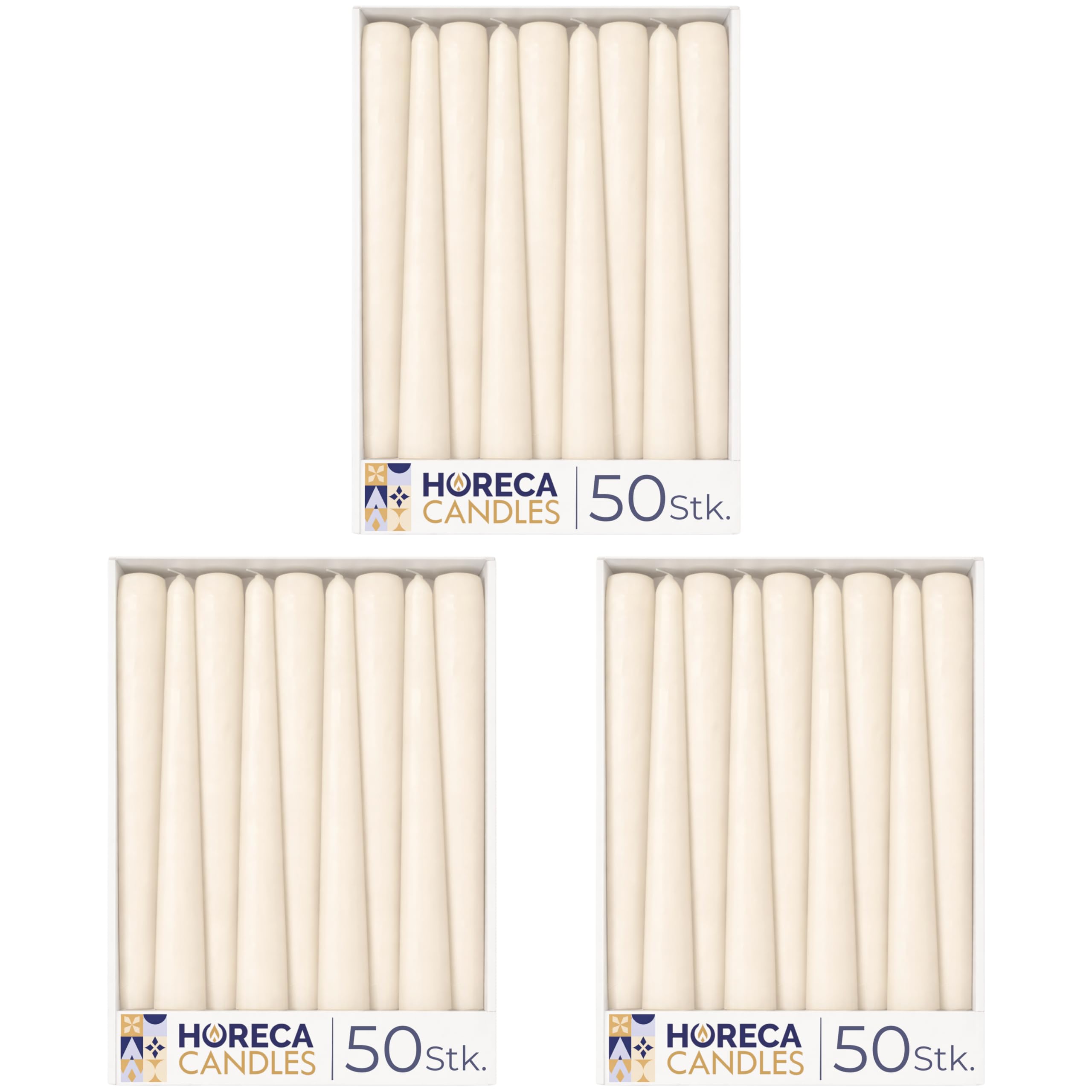Horeca Candles - Spitzkerzen – Elfenbein Ø 2,3 x 25 cm - 150er Set Leuchterkerzen für Kerzenhalter - 7,5 Stunden Brenndauer - Tropffrei, Rauchfrei, Duftfrei