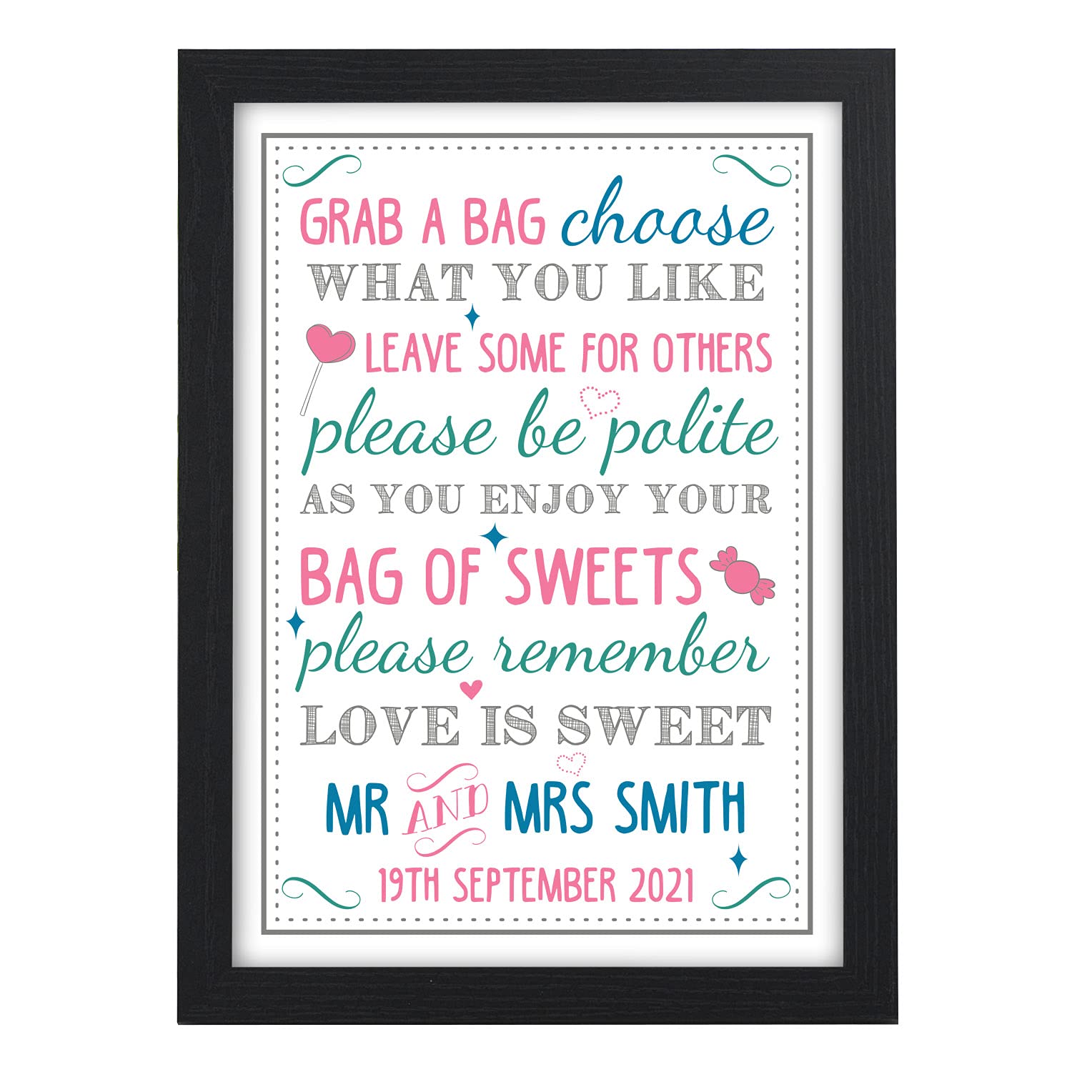 Sweet Table Buffet PERSONALISED Wedding Signs Grab A Bag Choose What You Like Sweeties Candy Table Bar Wedding Signs - PERSONALISED Wedding Signs - A5, A4, A3 Prints and Frames